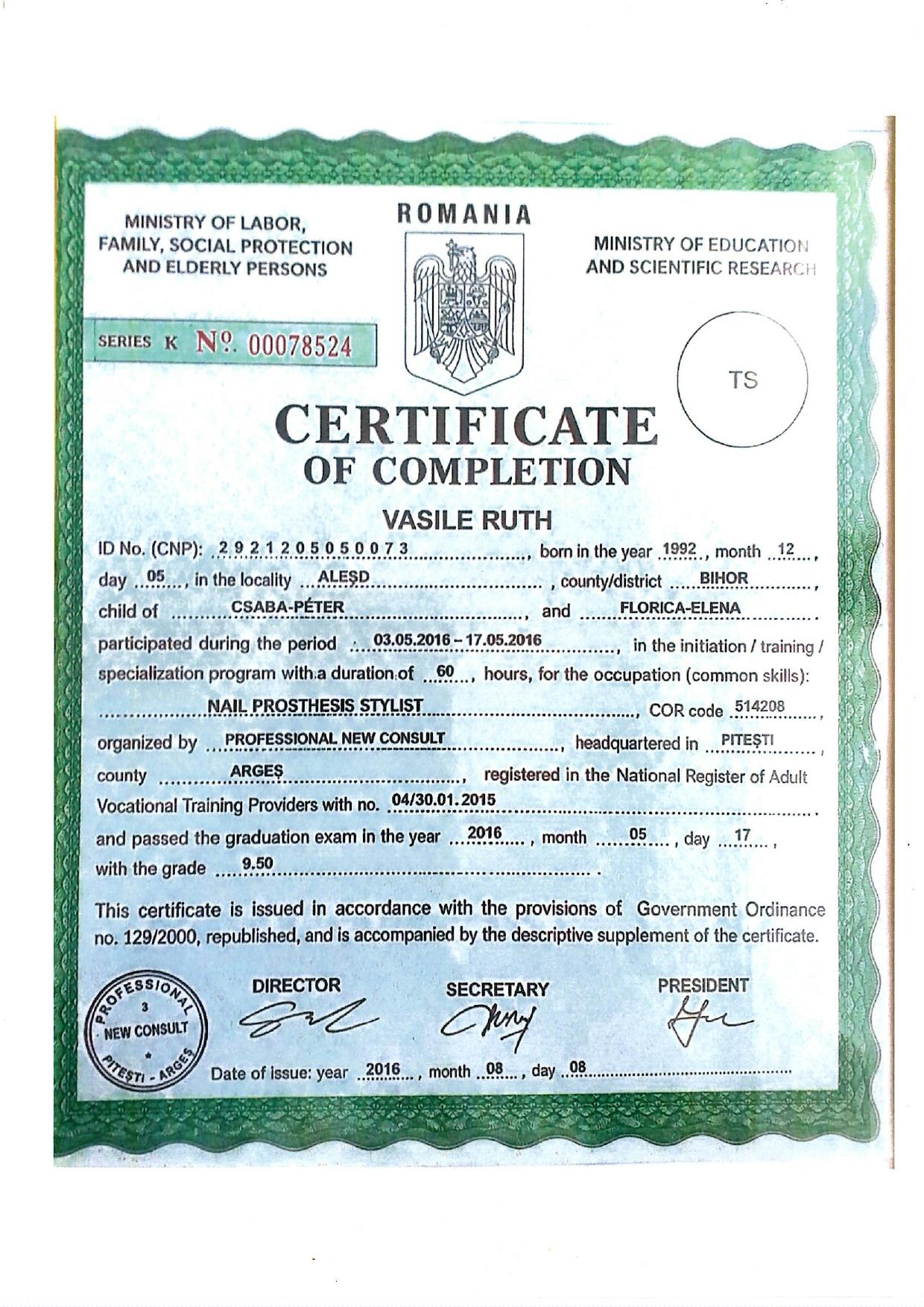 Certifikater & diplomer 3 — Ruth Vasile